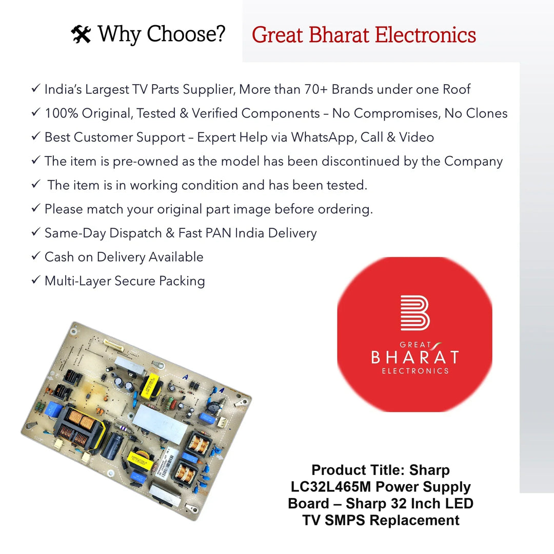 Sharp LC32L465M Power Supply Board – Sharp 32 Inch LED TV SMPS Replacement - Great Bharat Electronics