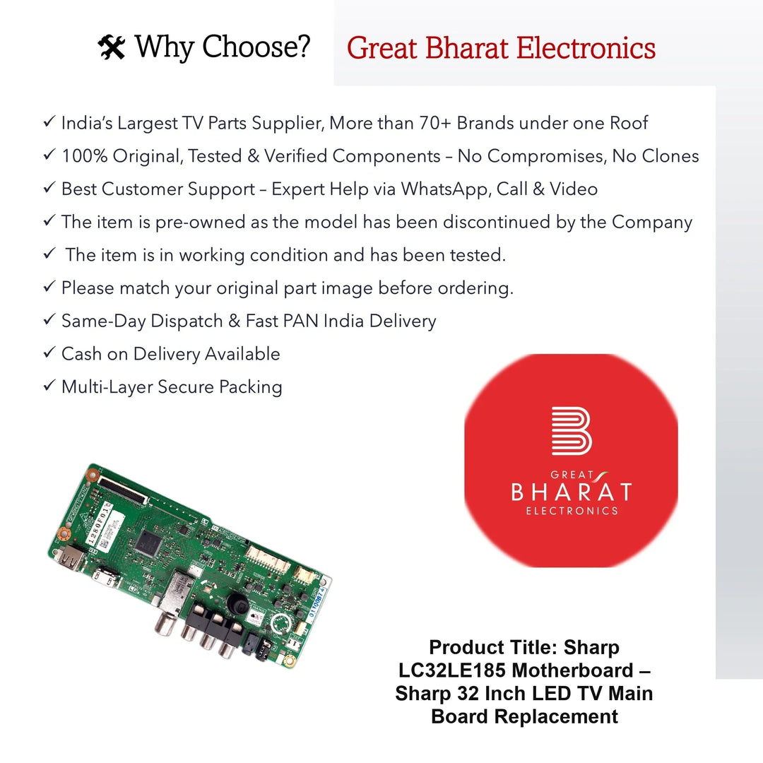Sharp LC32LE185 Motherboard – Sharp 32 Inch LED TV Main Board Replacement - Great Bharat Electronics