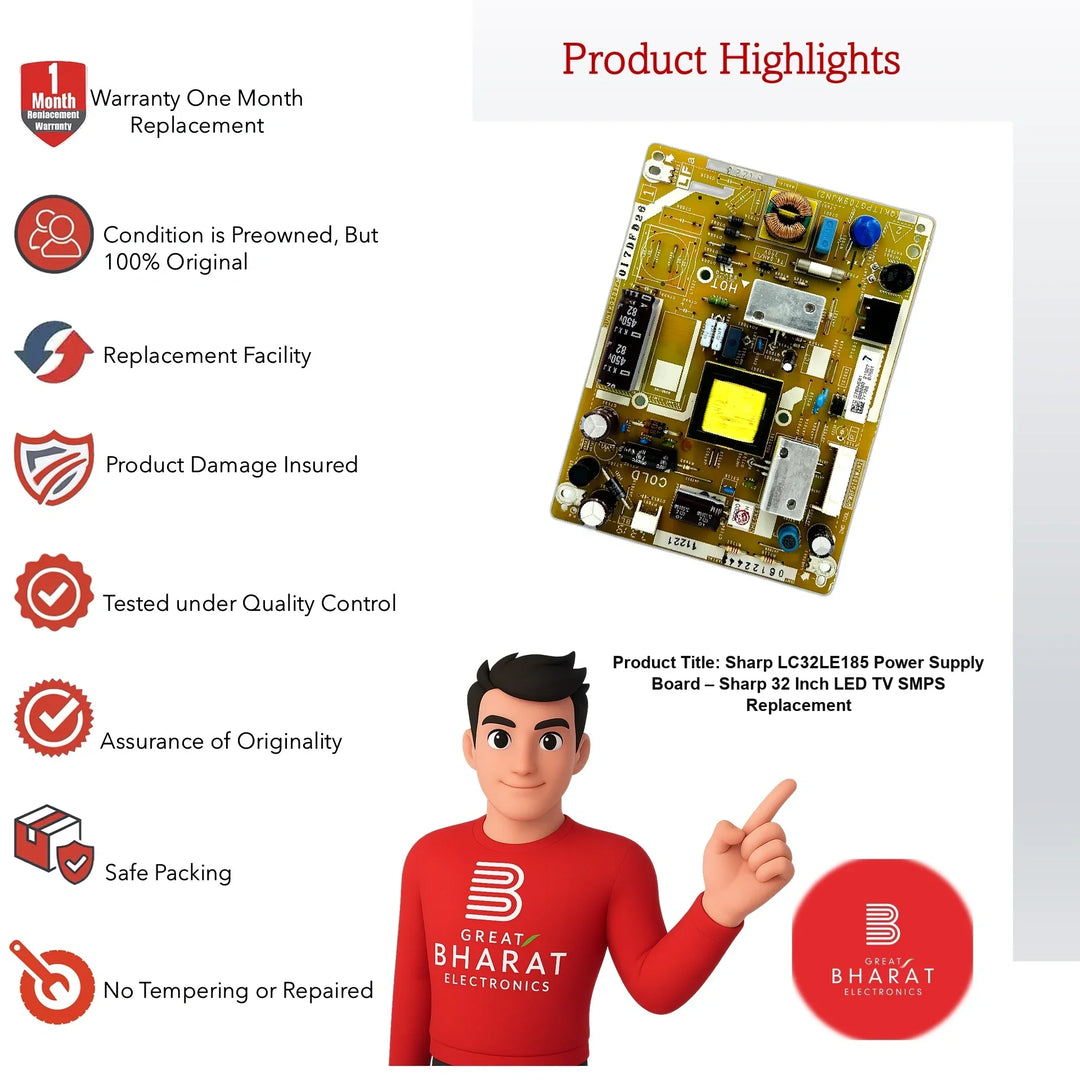 Sharp LC32LE185 Power Supply Board – Sharp 32 Inch LED TV SMPS Replacement - Great Bharat Electronics