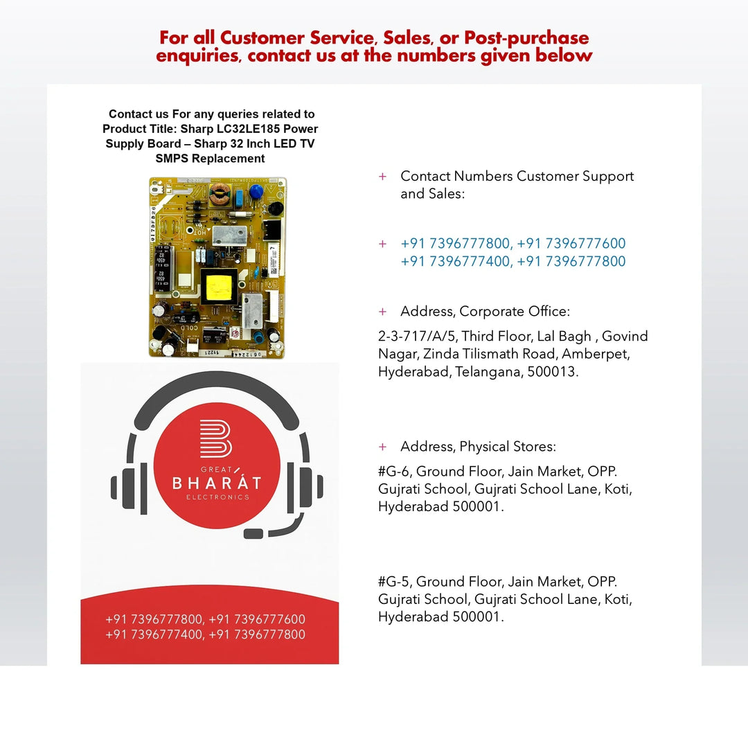 Sharp LC32LE185 Power Supply Board – Sharp 32 Inch LED TV SMPS Replacement - Great Bharat Electronics
