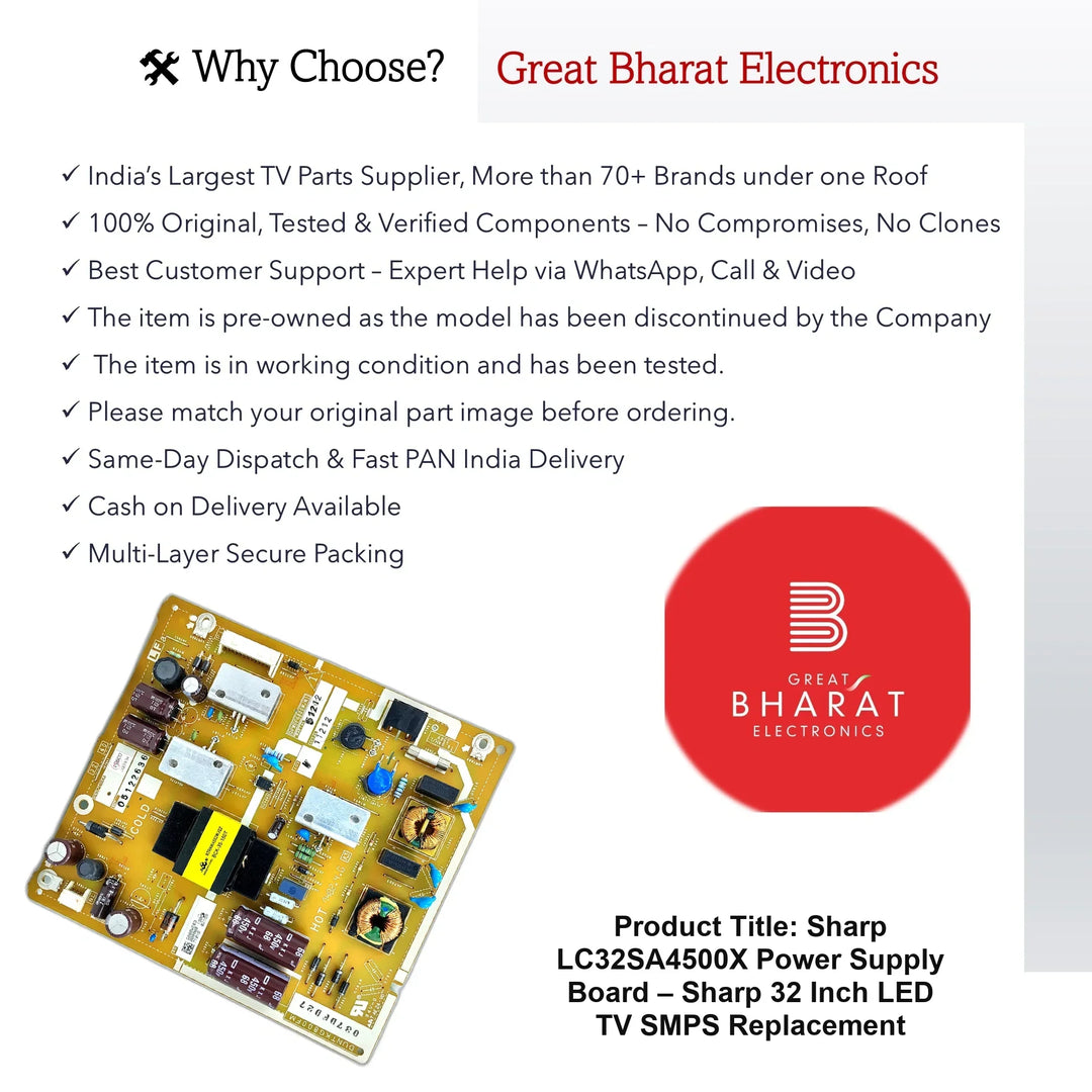 Sharp LC32SA4500X Power Supply Board – Sharp 32 Inch LED TV SMPS Replacement - Great Bharat Electronics