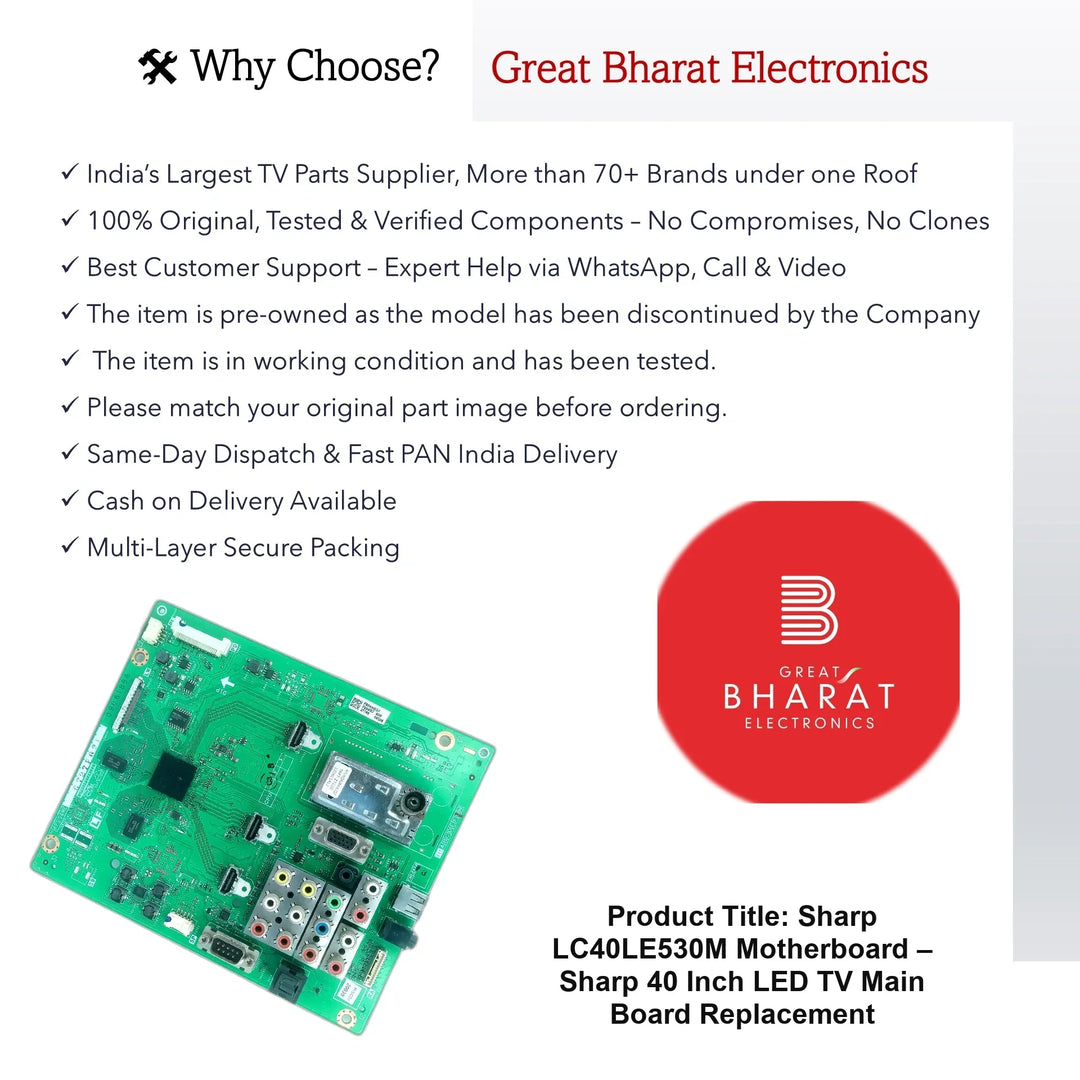 Sharp LC40LE530M Motherboard – Sharp 40 Inch LED TV Main Board Replacement - Great Bharat Electronics