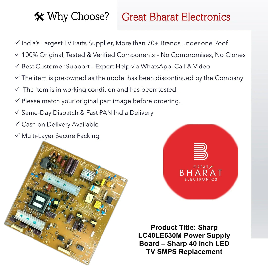 Sharp LC40LE530M Power Supply Board – Sharp 40 Inch LED TV SMPS Replacement - Great Bharat Electronics