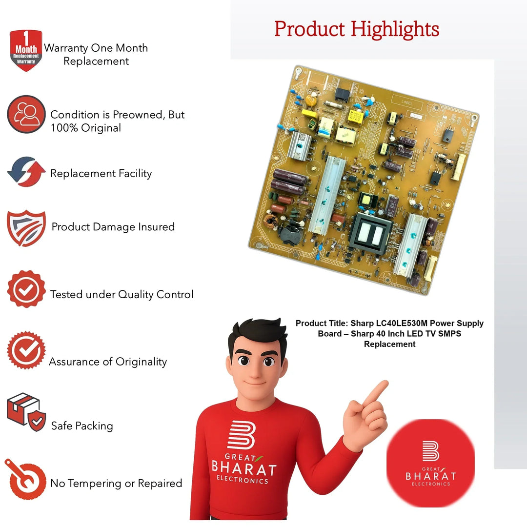 Sharp LC40LE530M Power Supply Board – Sharp 40 Inch LED TV SMPS Replacement - Great Bharat Electronics