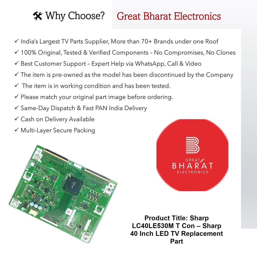 Sharp LC40LE530M T-Con Board – Sharp 40 Inch LED TV Replacement Part - Great Bharat Electronics