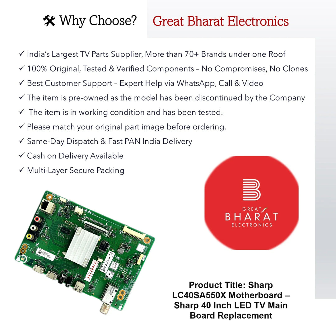 Sharp LC40SA550X Motherboard – Sharp 40 Inch LED TV Main Board Replacement - Great Bharat Electronics