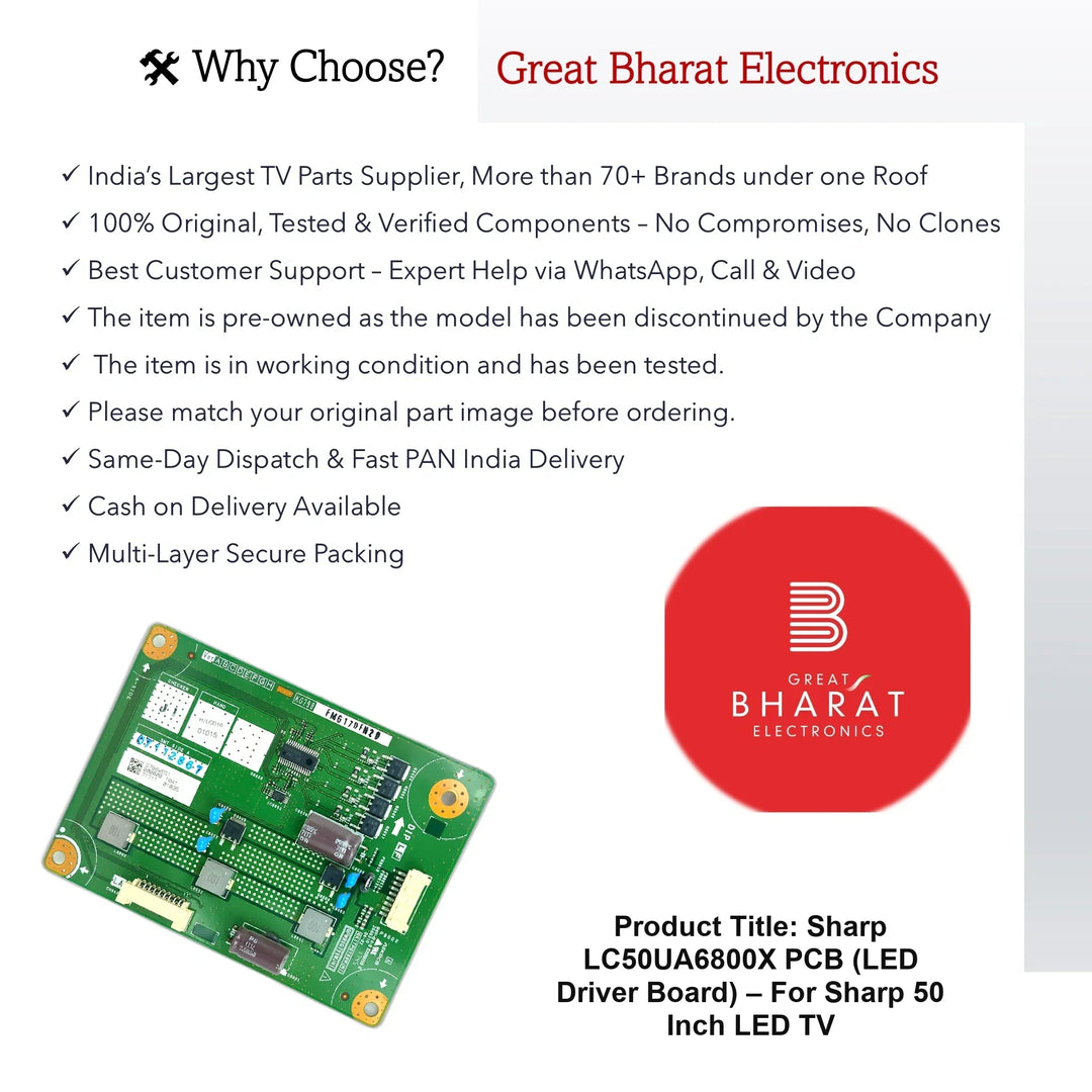 Sharp LC50UA6800X PCB (LED Driver Board) – For Sharp 50 Inch LED TV - Great Bharat Electronics