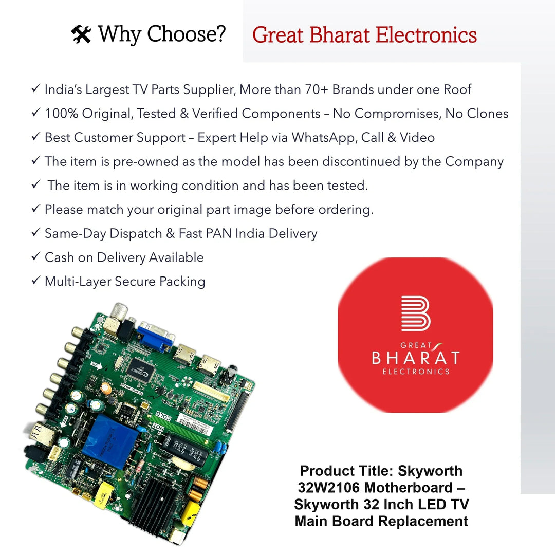 Skyworth 32W2106 Motherboard – Skyworth 32 Inch LED TV Main Board Replacement - Great Bharat Electronics