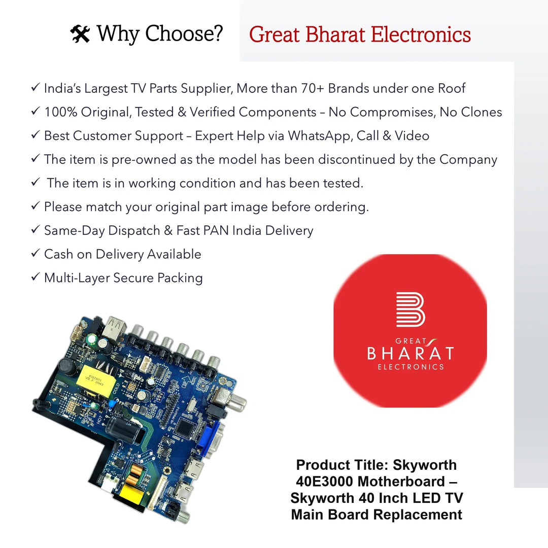 Skyworth 40E3000 Motherboard – Skyworth 40 Inch LED TV Main Board Replacement - Great Bharat Electronics