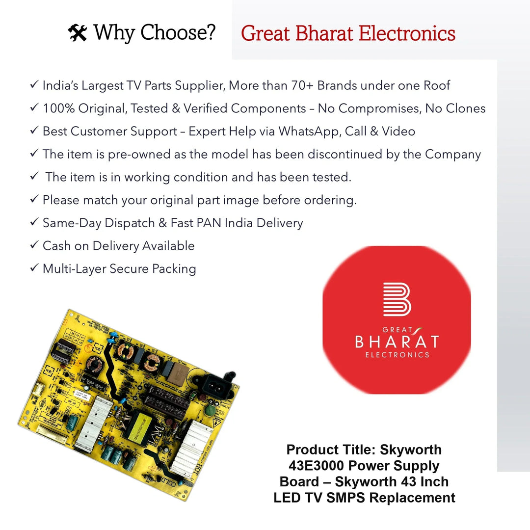 Skyworth 43E3000 Power Supply Board – Skyworth 43 Inch LED TV SMPS Replacement - Great Bharat Electronics
