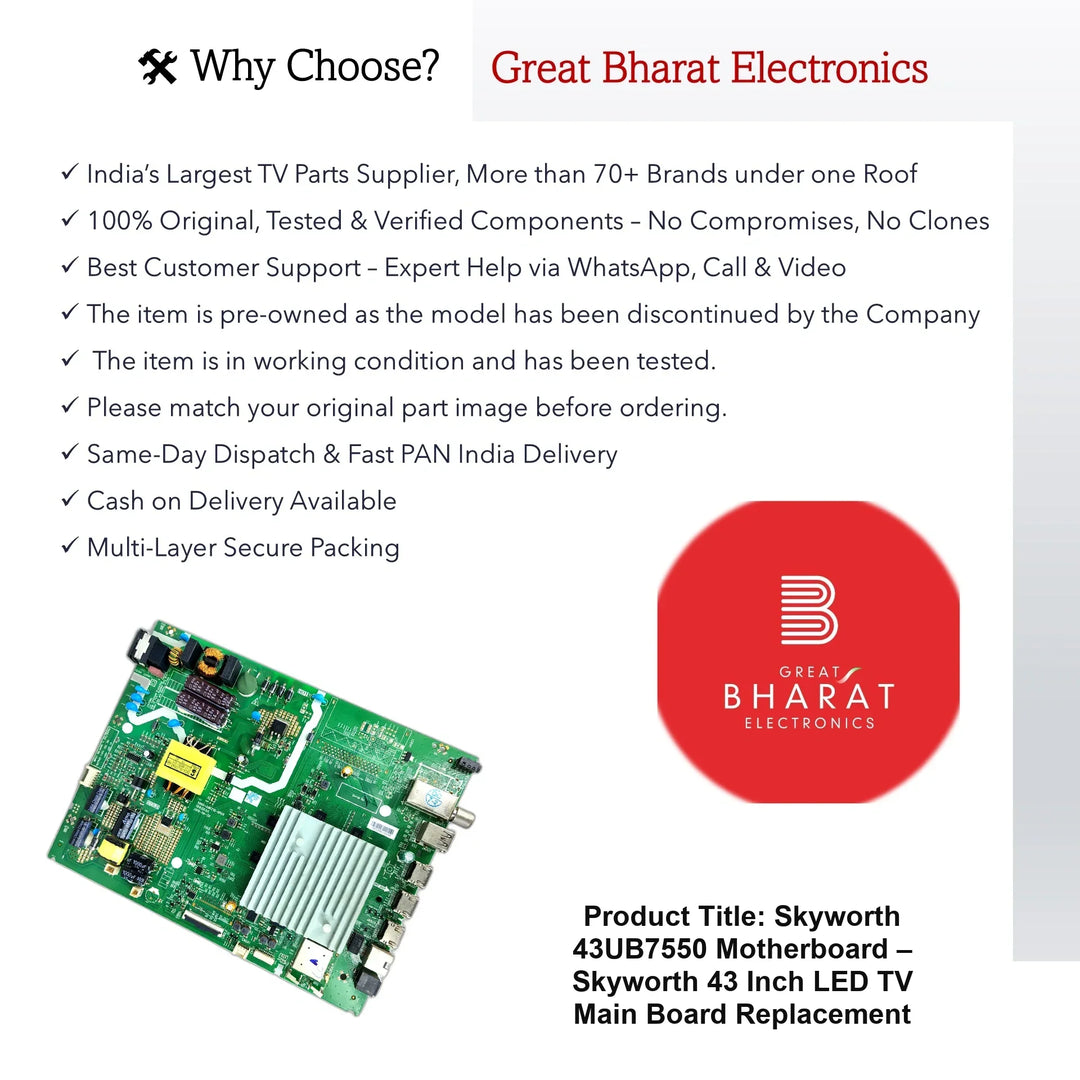 Skyworth 43UB7550 Motherboard – Skyworth 43 Inch LED TV Main Board Replacement - Great Bharat Electronics