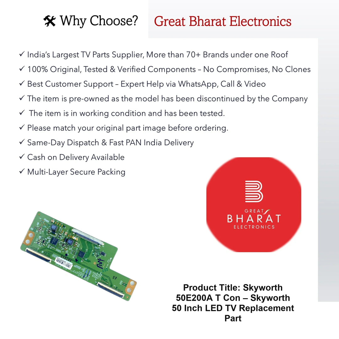 Skyworth 50E200A T-Con Board β Skyworth 50 Inch LED TV Replacement Part - Great Bharat Electronics