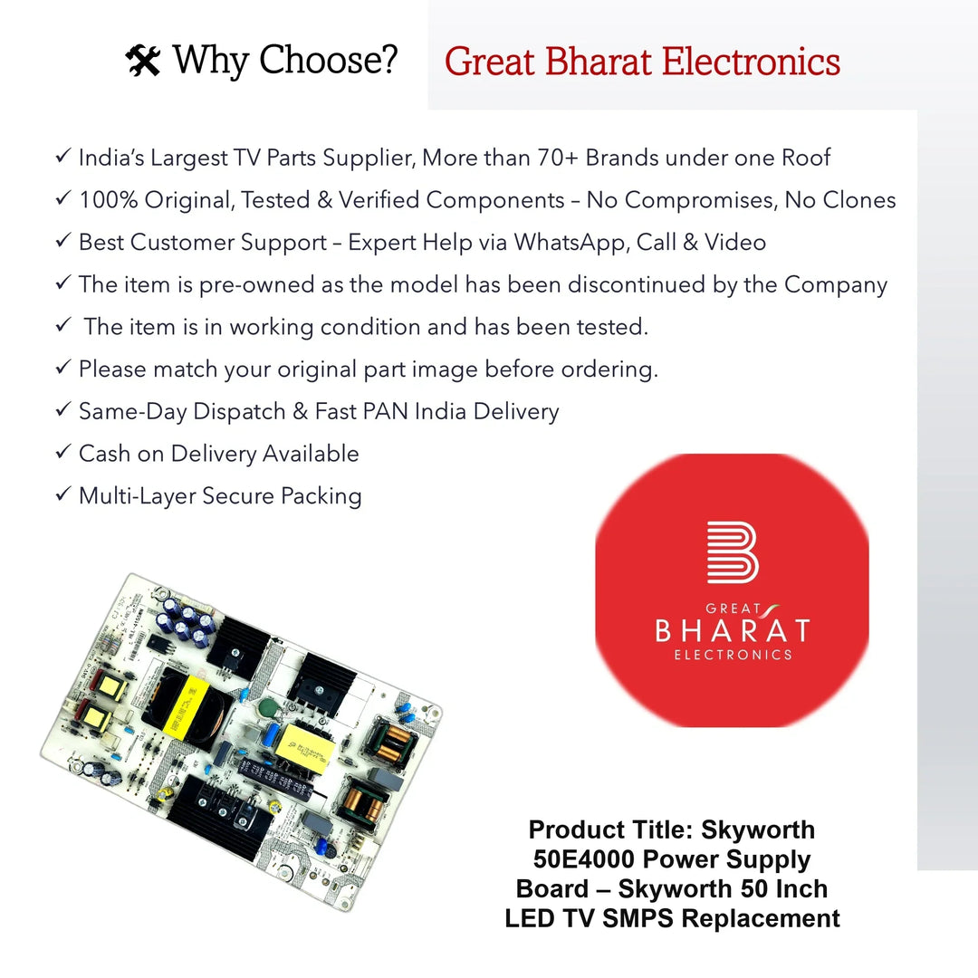 Skyworth 50E4000 Power Supply Board – Skyworth 50 Inch LED TV SMPS Replacement - Great Bharat Electronics