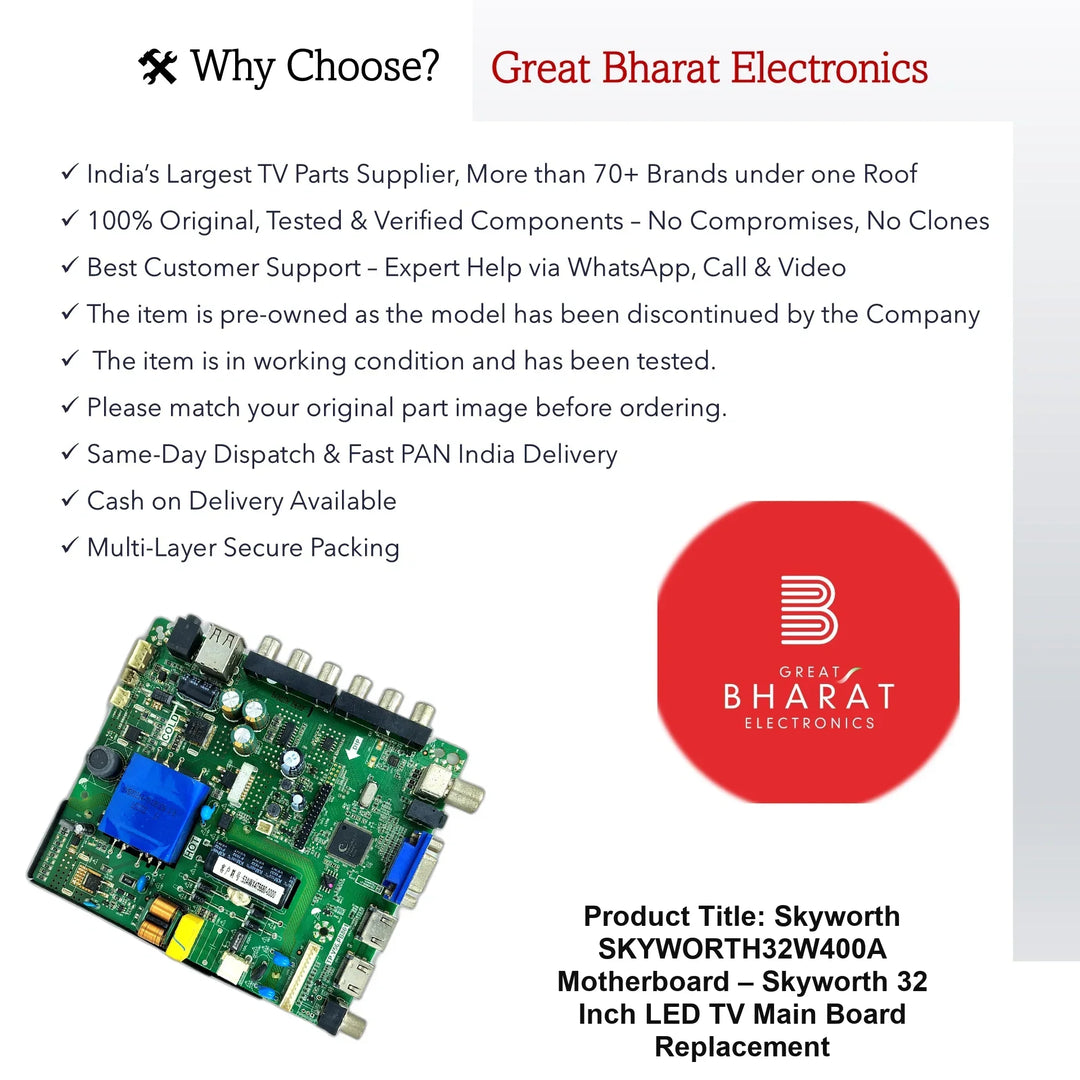 Skyworth SKYWORTH32W400A Motherboard – Skyworth 32 Inch LED TV Main Board Replacement - Great Bharat Electronics
