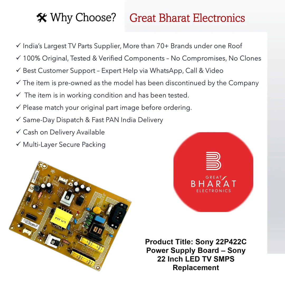 Sony 22P422C Power Supply Board – Sony 22 Inch LED TV SMPS Replacement - Great Bharat Electronics