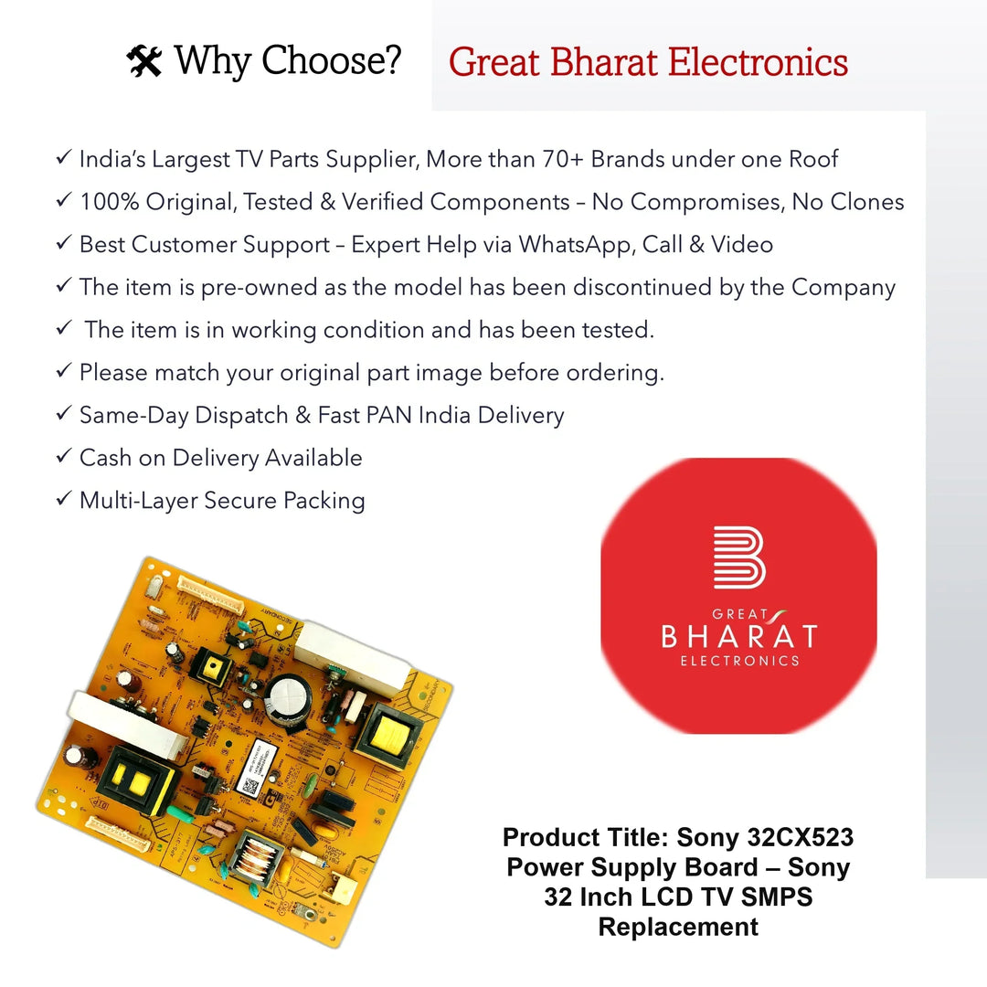 Sony 32CX523 Power Supply Board – Sony 32 Inch LCD TV SMPS Replacement - Great Bharat Electronics