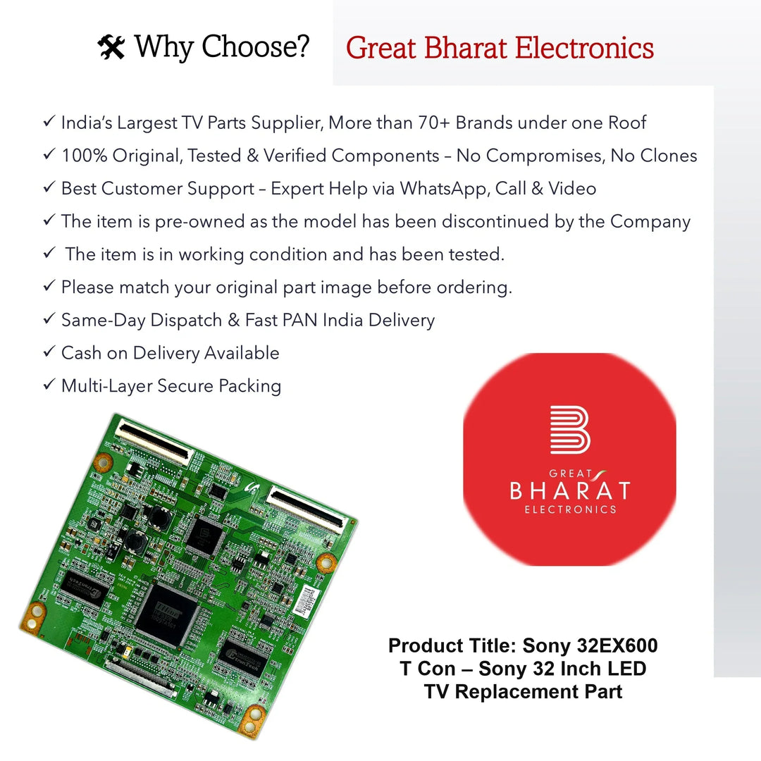 Sony 32EX600 T-Con Board – Sony 32 Inch LED TV Replacement Part - Great Bharat Electronics