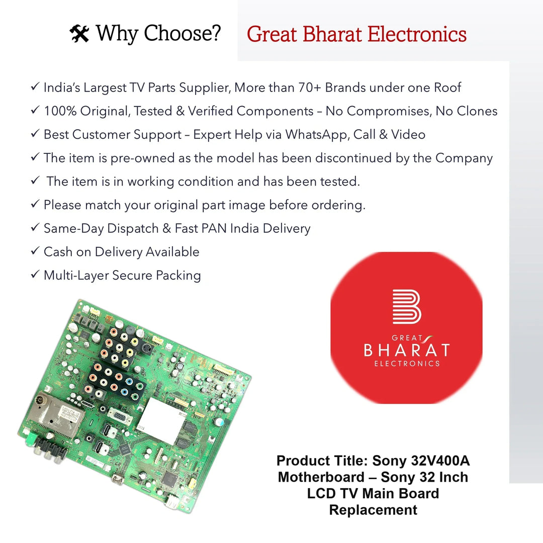 Sony 32V400A Motherboard – Sony 32 Inch LCD TV Main Board Replacement - Great Bharat Electronics