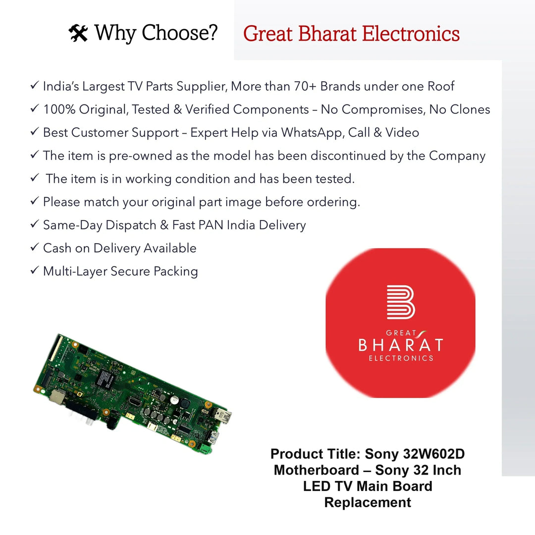 Sony 32W602D Motherboard – Sony 32 Inch LED TV Main Board Replacement - Great Bharat Electronics