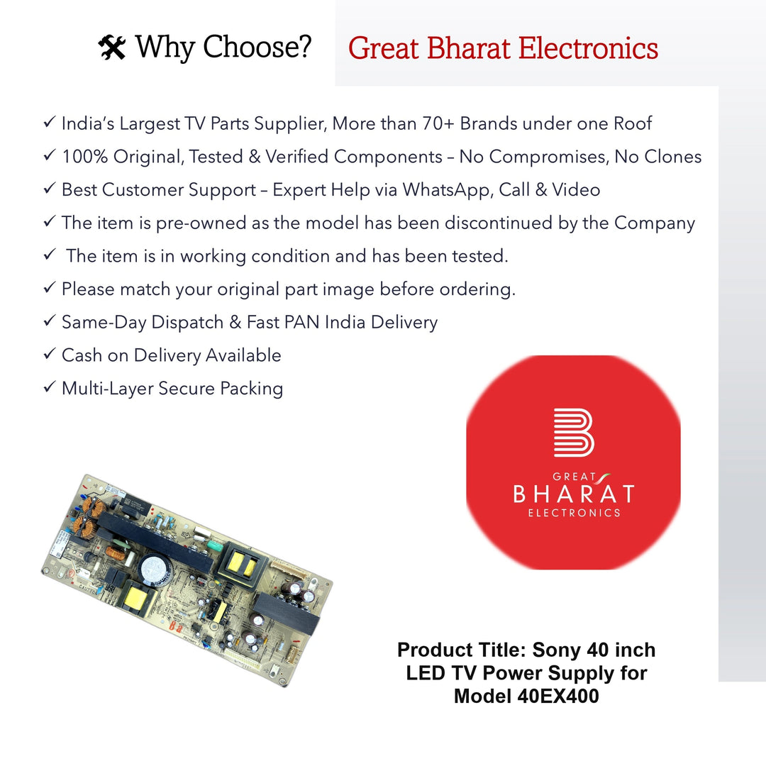 Sony 40 inch LED TV Power Supply for Model 40EX400 - Great Bharat Electronics