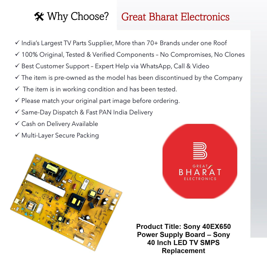 Sony 40EX650 Power Supply Board – Sony 40 Inch LED TV SMPS Replacement - Great Bharat Electronics