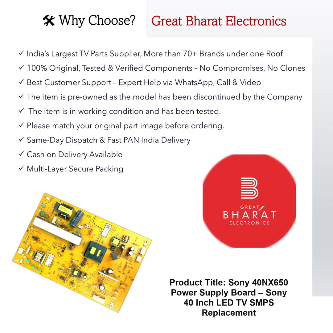 Sony 40NX650 Power Supply Board – Sony 40 Inch LED TV SMPS Replacement - Great Bharat Electronics