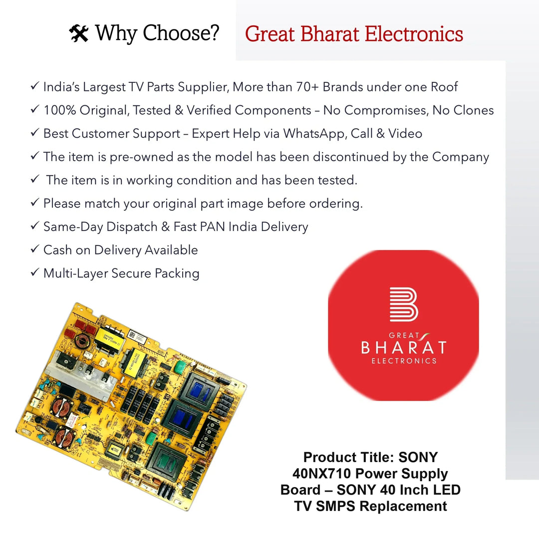 Sony 40NX710 Power Supply Board – Sony 40 Inch LED TV SMPS Replacement - Great Bharat Electronics