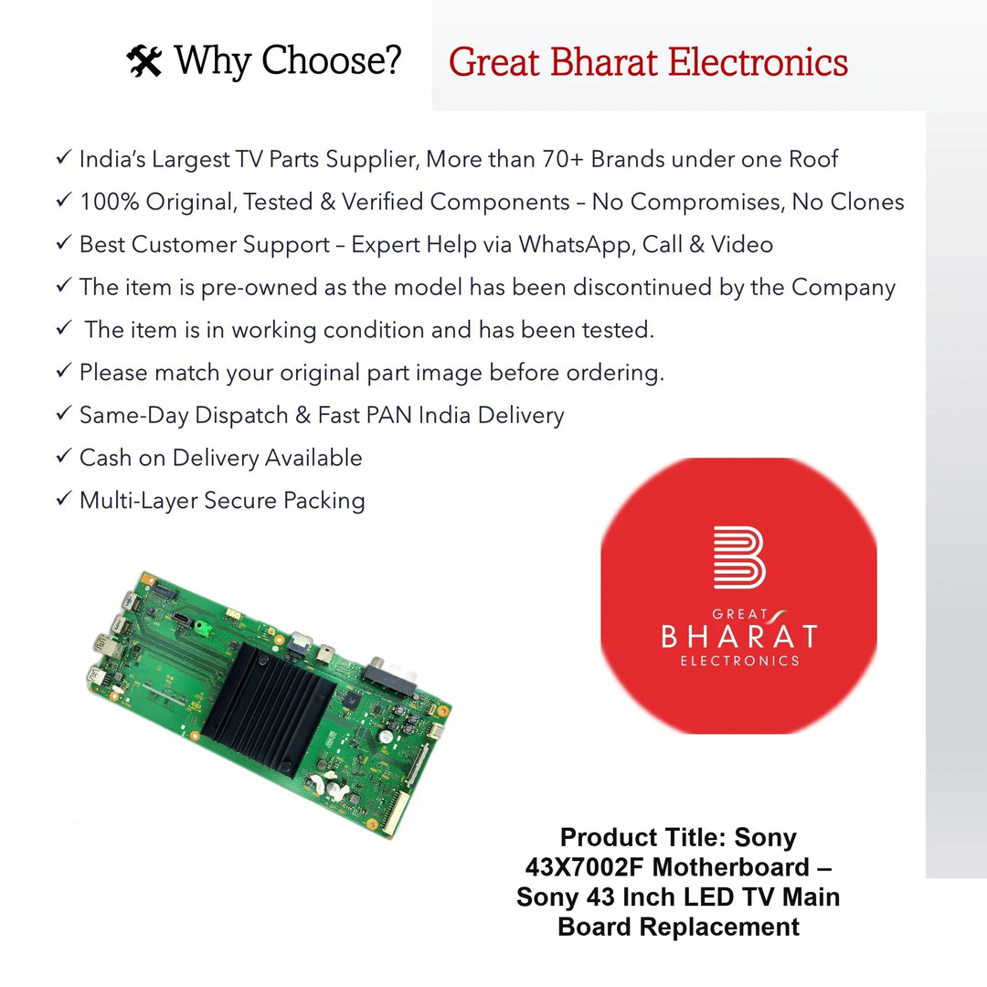 Sony 43X7002F Motherboard – Sony 43 Inch LED TV Main Board Replacement - Great Bharat Electronics