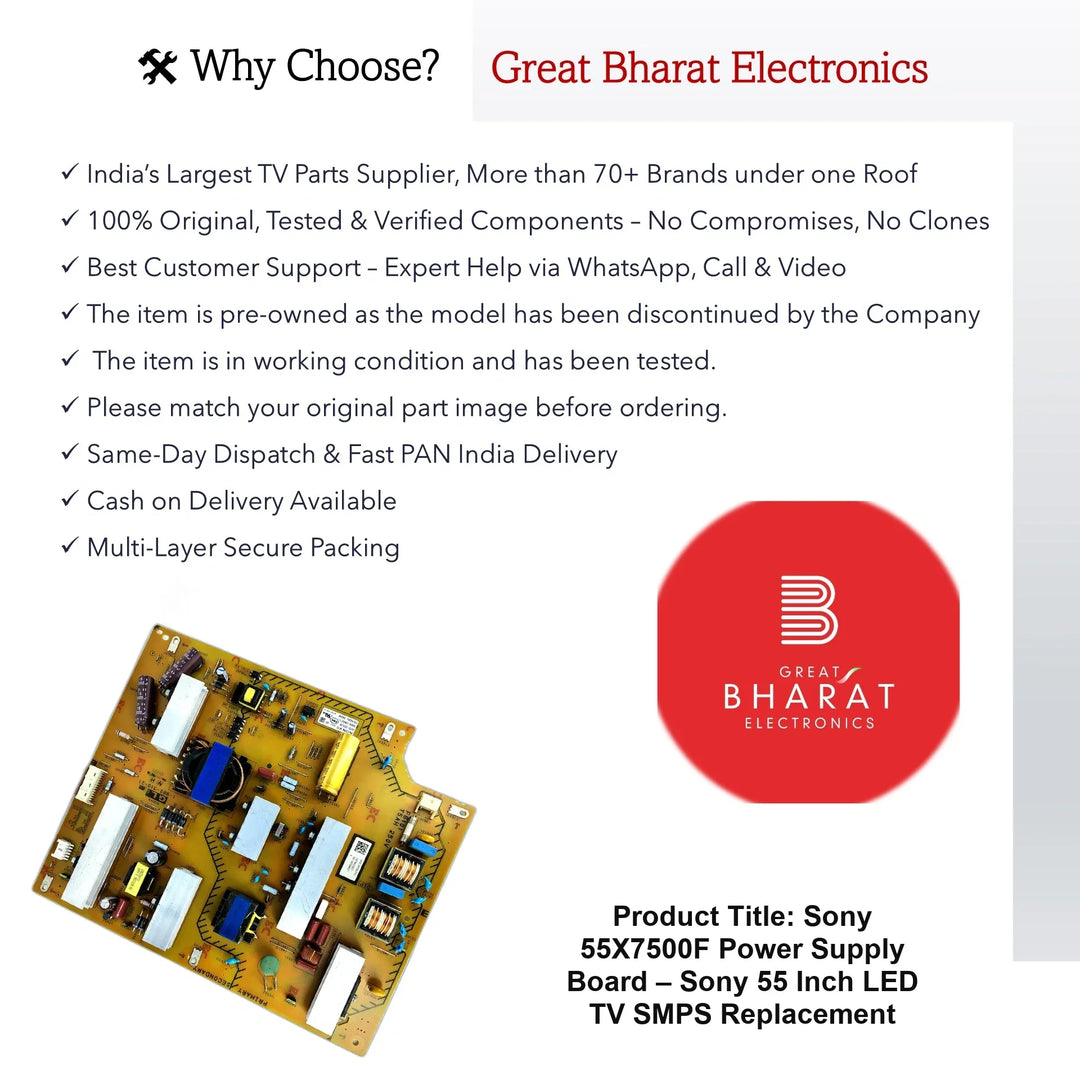 Sony 55X7500F Power Supply Board – Sony 55 Inch LED TV SMPS Replacement - Great Bharat Electronics