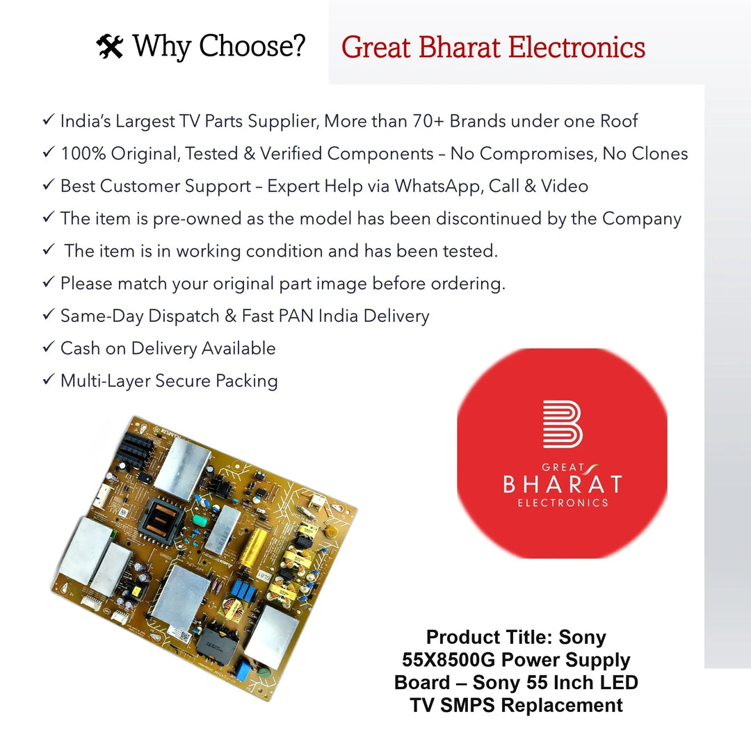 Sony 55X8500G Power Supply Board – Sony 55 Inch LED TV SMPS Replacement - Great Bharat Electronics