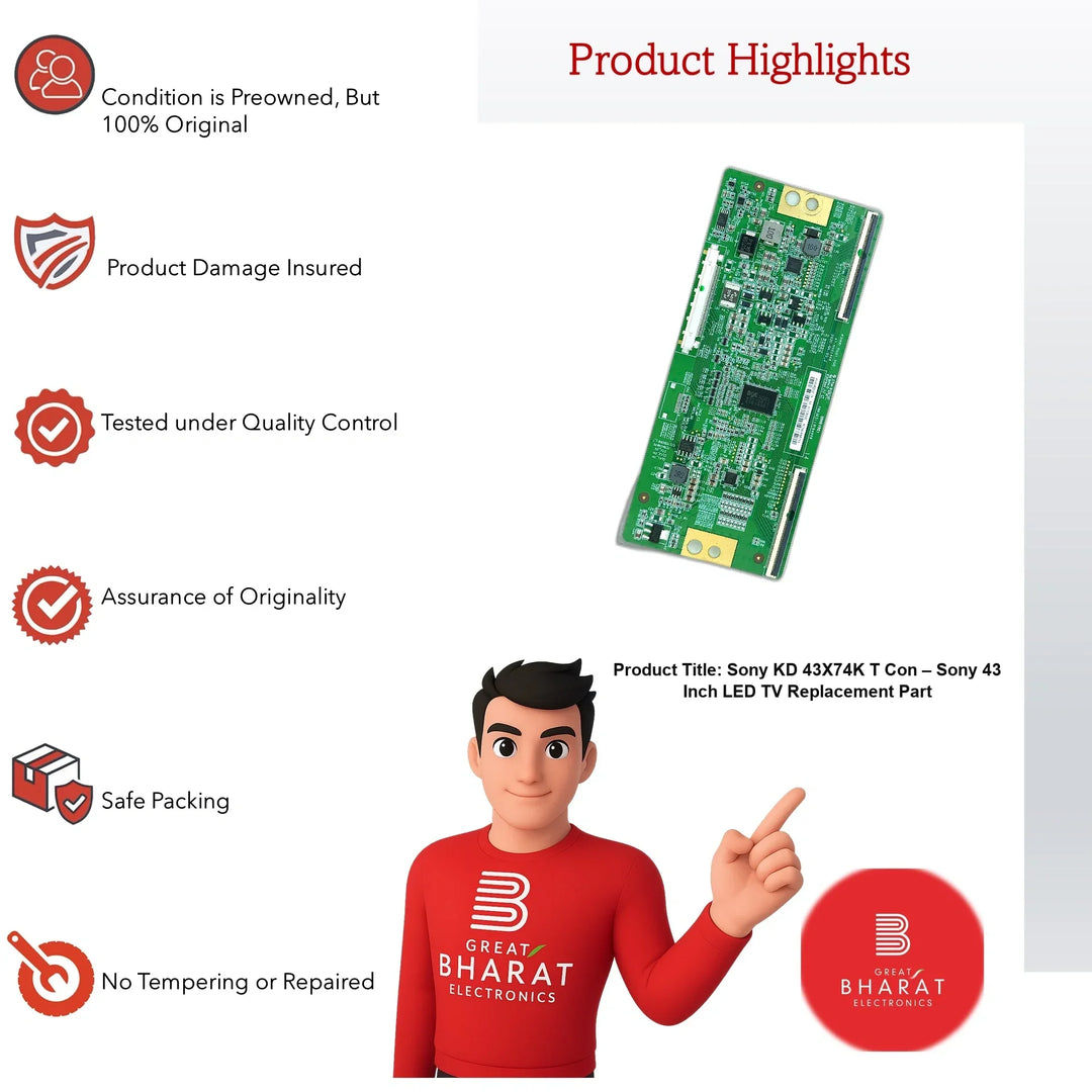 Sony KD 43X74K T-Con Board – Sony 43 Inch LED TV Replacement Part - Great Bharat Electronics
