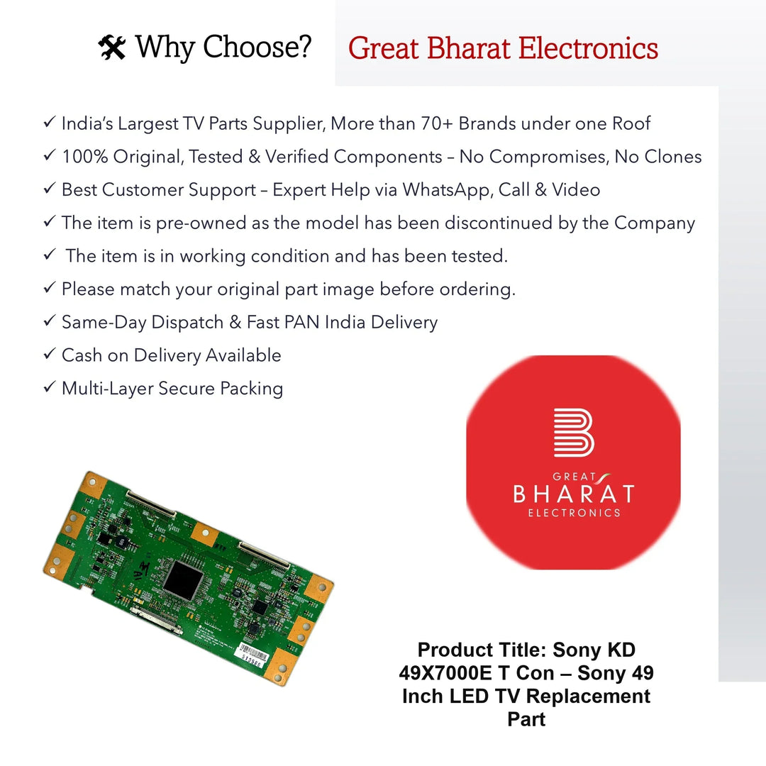 Sony KD-49X7000E T-Con Board – Sony 49 Inch LED TV Replacement Part - Great Bharat Electronics
