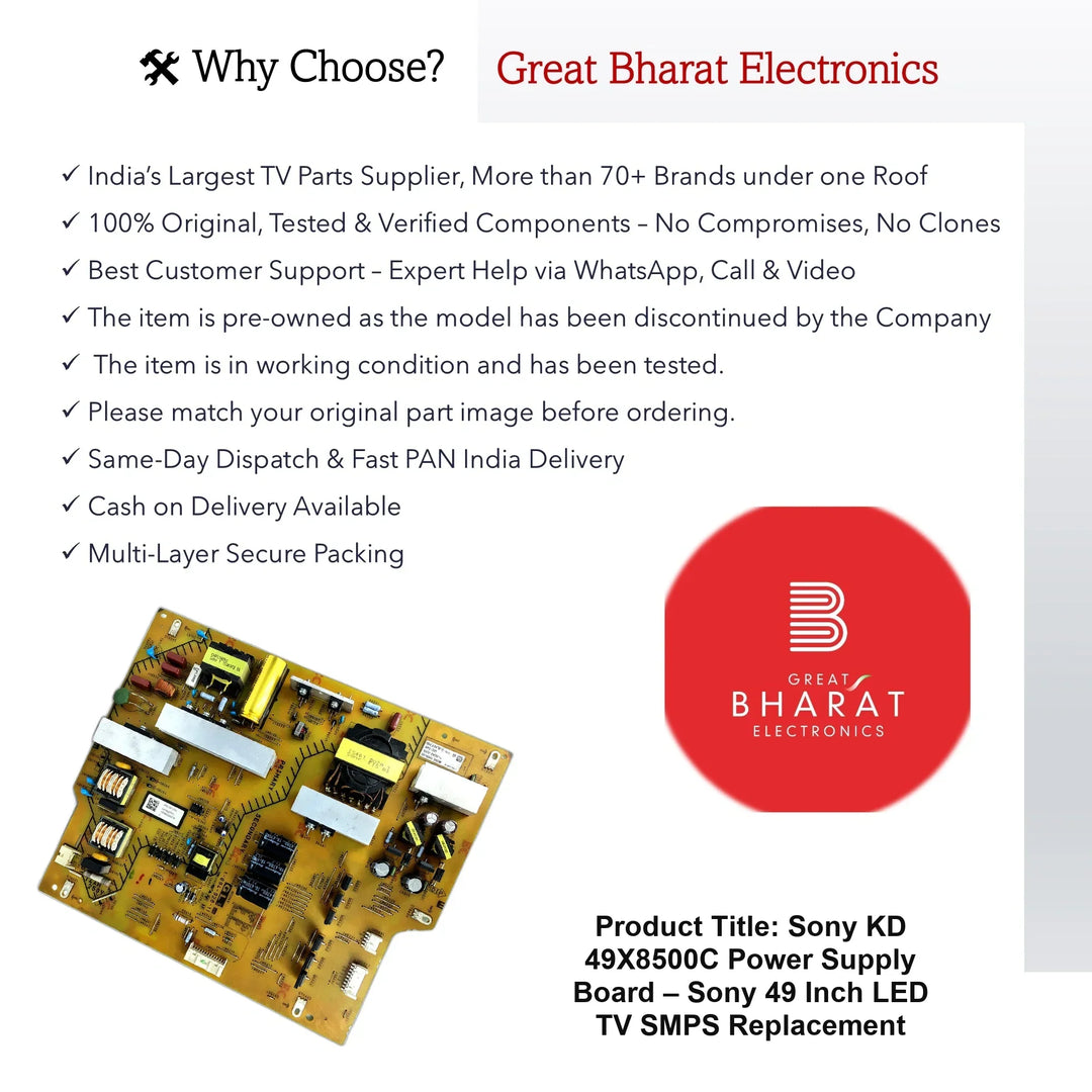 Sony KD 49X8500C Power Supply Board – Sony 49 Inch LED TV SMPS Replacement - Great Bharat Electronics