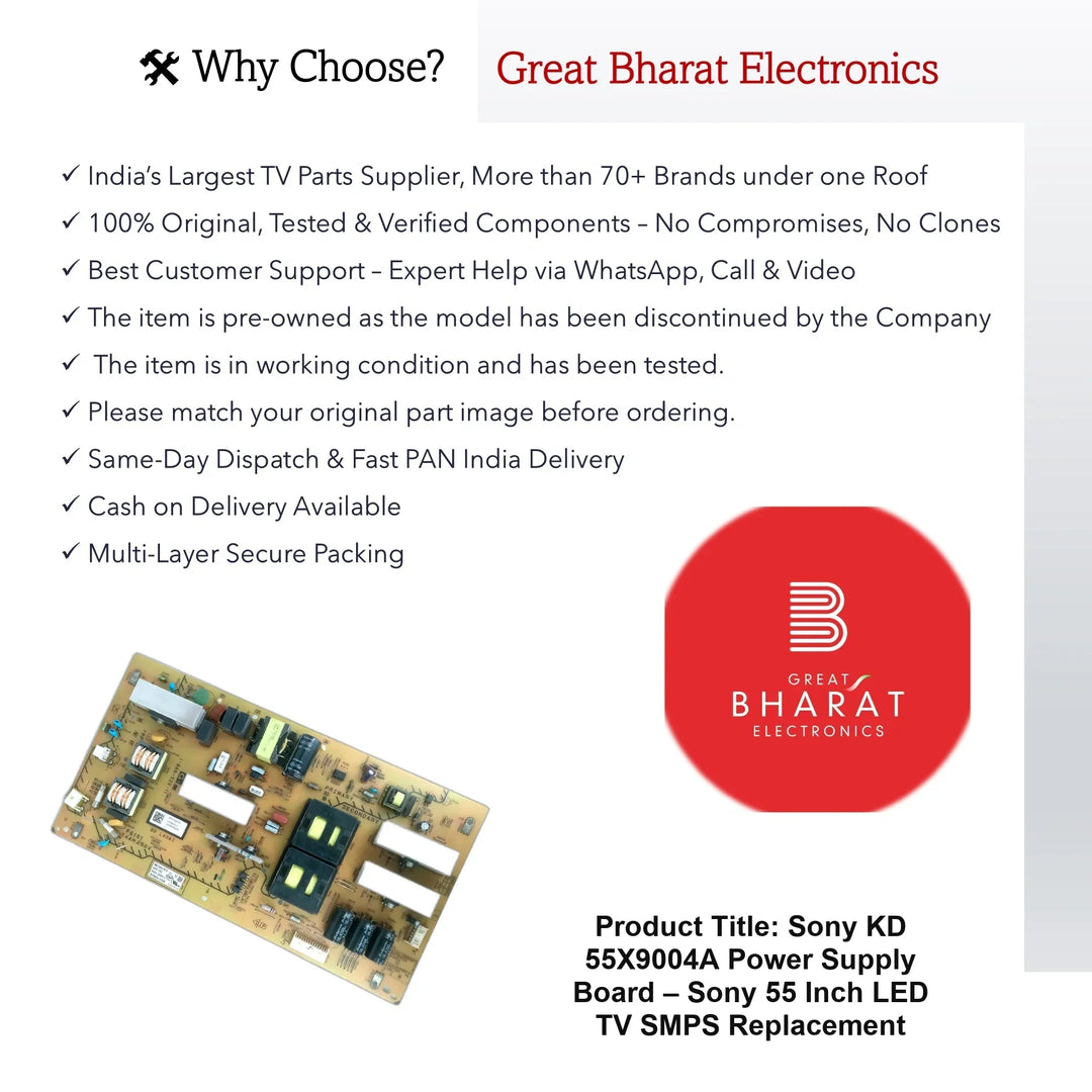 Sony KD-55X9004A Power Supply Board – Sony 55 Inch LED TV SMPS Replacement - Great Bharat Electronics