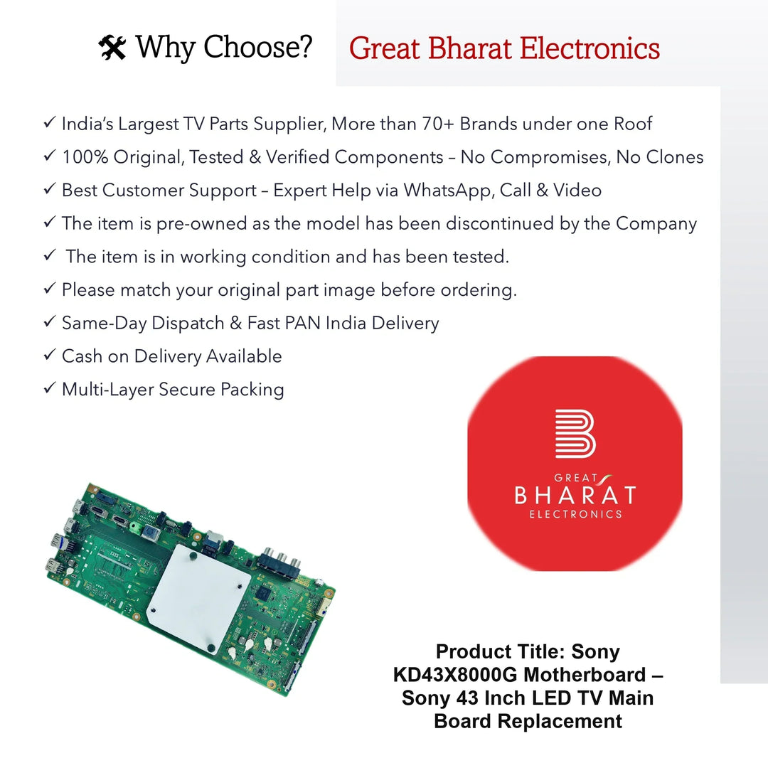 Sony KD43X8000G Motherboard – Sony 43 Inch LED TV Main Board Replacement - Great Bharat Electronics