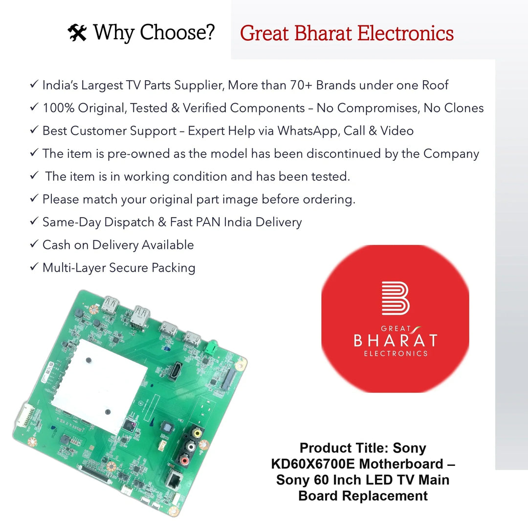 Sony KD60X6700E Motherboard – Sony 60 Inch LED TV Main Board Replacement - Great Bharat Electronics