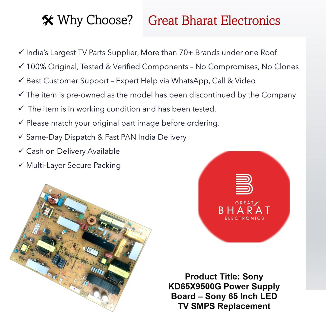Sony KD65X9500G Power Supply Board – Sony 65 Inch LED TV SMPS Replacement - Great Bharat Electronics