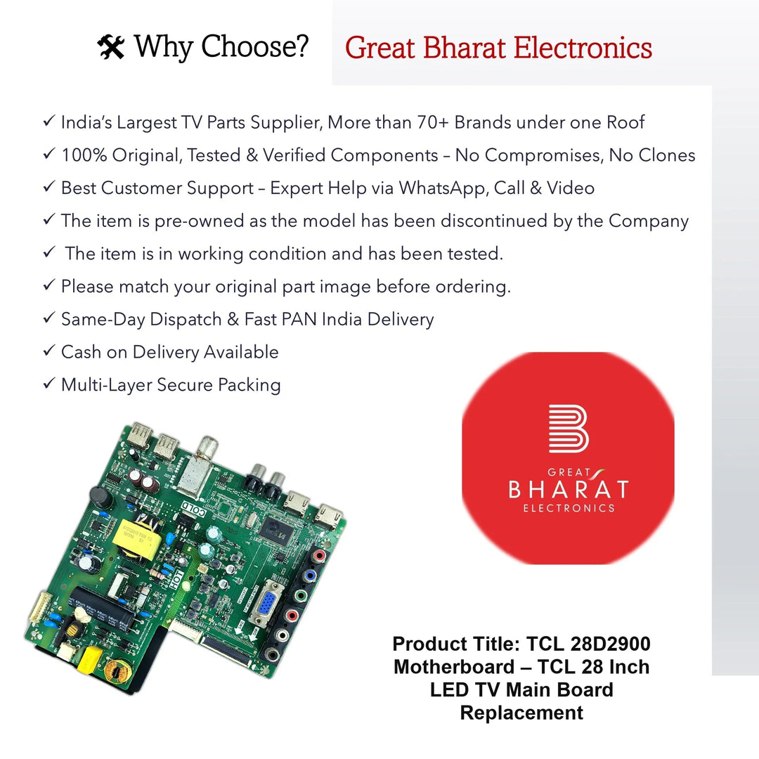 TCL 28D2900 Motherboard – TCL 28 Inch LED TV Main Board Replacement - Great Bharat Electronics