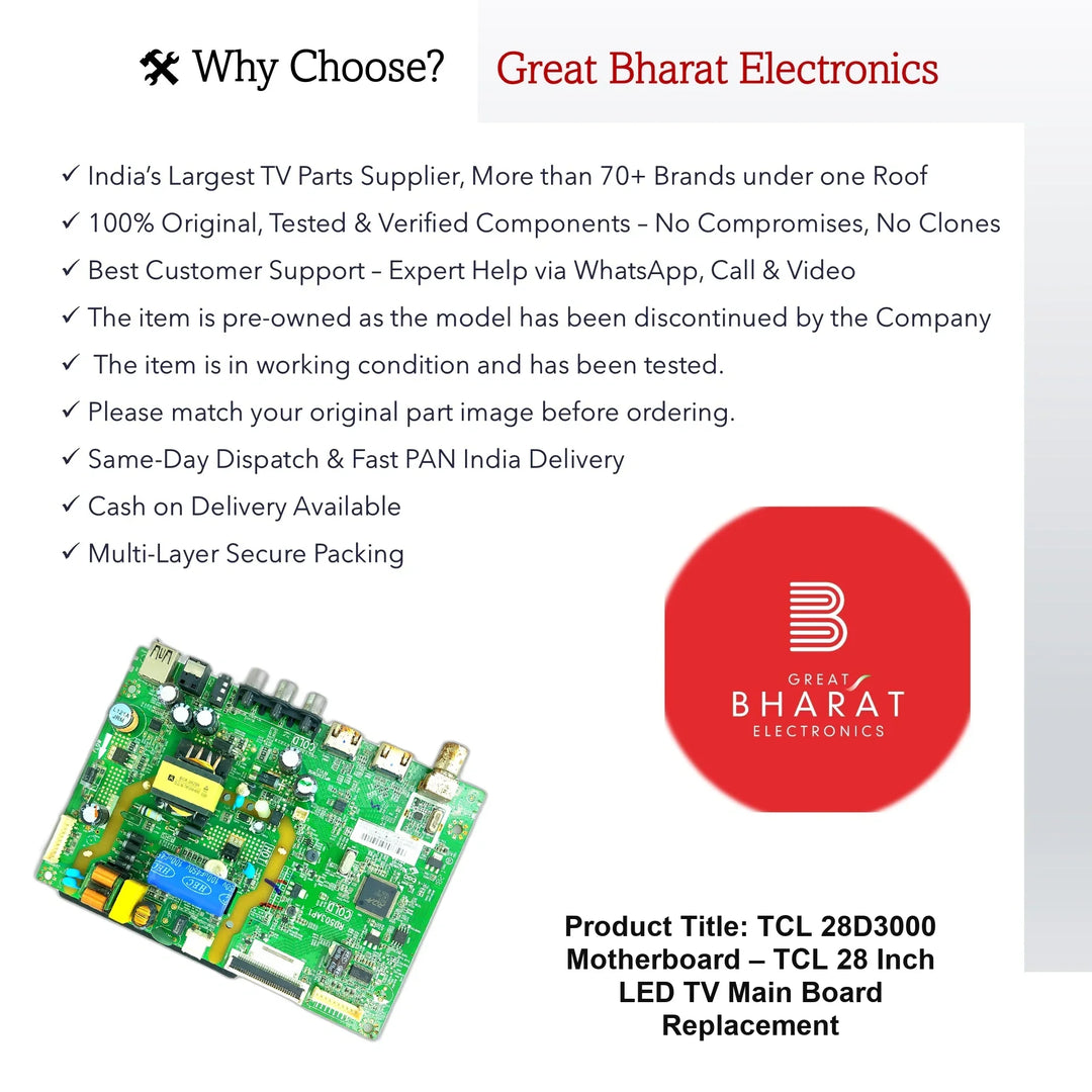 TCL 28D3000 Motherboard – TCL 28 Inch LED TV Main Board Replacement - Great Bharat Electronics