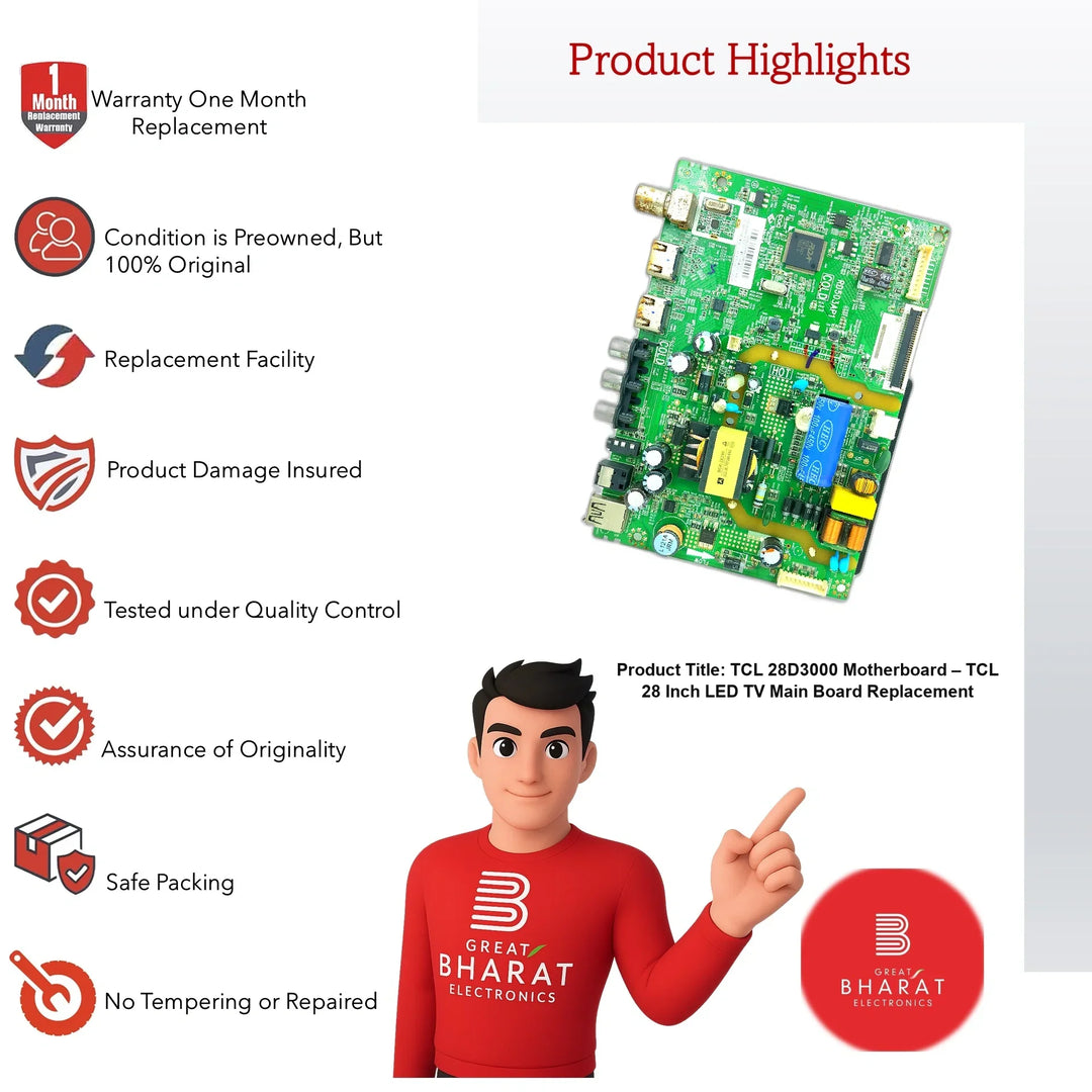 TCL 28D3000 Motherboard – TCL 28 Inch LED TV Main Board Replacement - Great Bharat Electronics