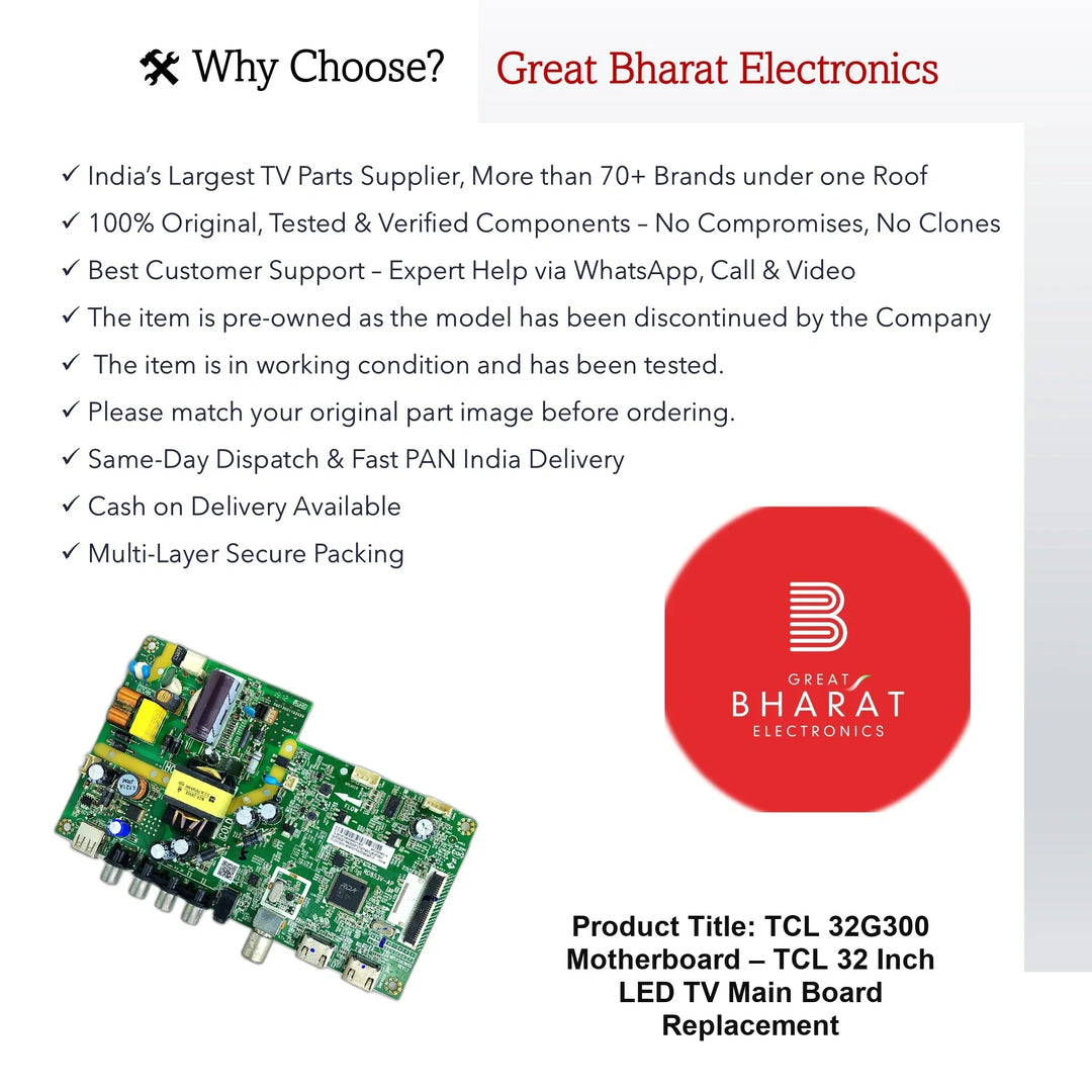 TCL 32G300 Motherboard – TCL 32 Inch LED TV Main Board Replacement - Great Bharat Electronics