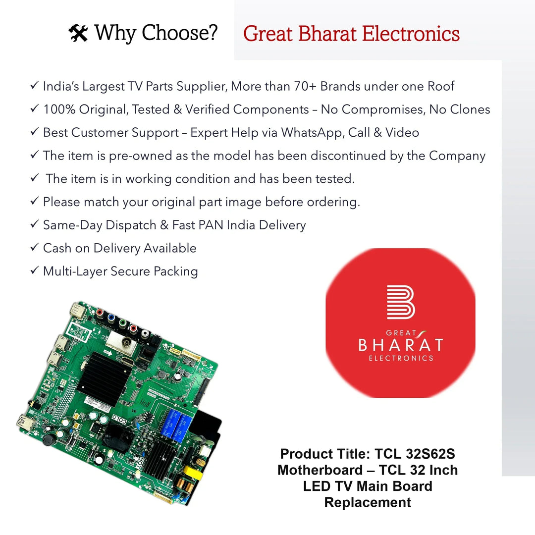 TCL 32S62S Motherboard – TCL 32 Inch LED TV Main Board Replacement - Great Bharat Electronics