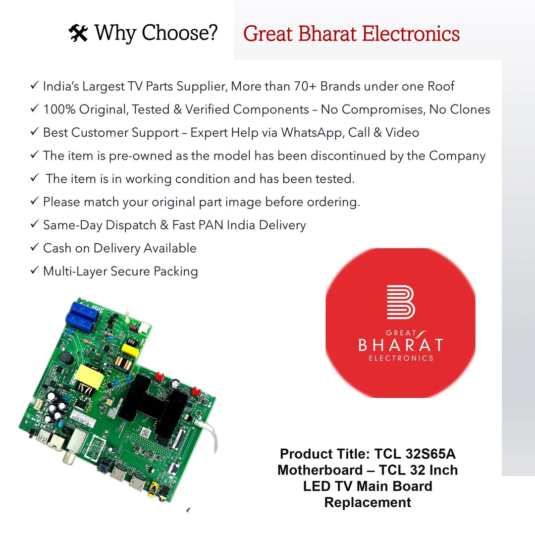 TCL 32S65A Motherboard – TCL 32 Inch LED TV Main Board Replacement - Great Bharat Electronics