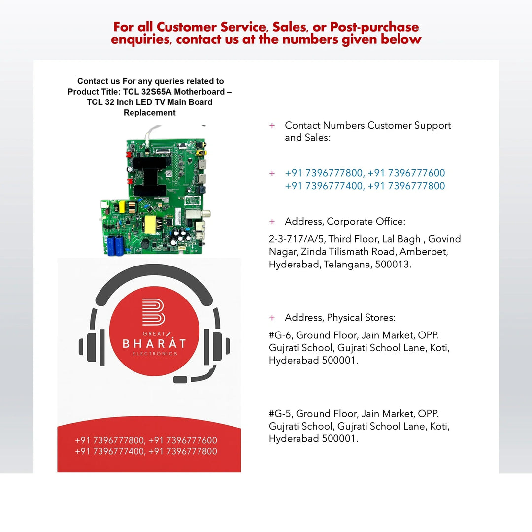 TCL 32S65A Motherboard – TCL 32 Inch LED TV Main Board Replacement - Great Bharat Electronics