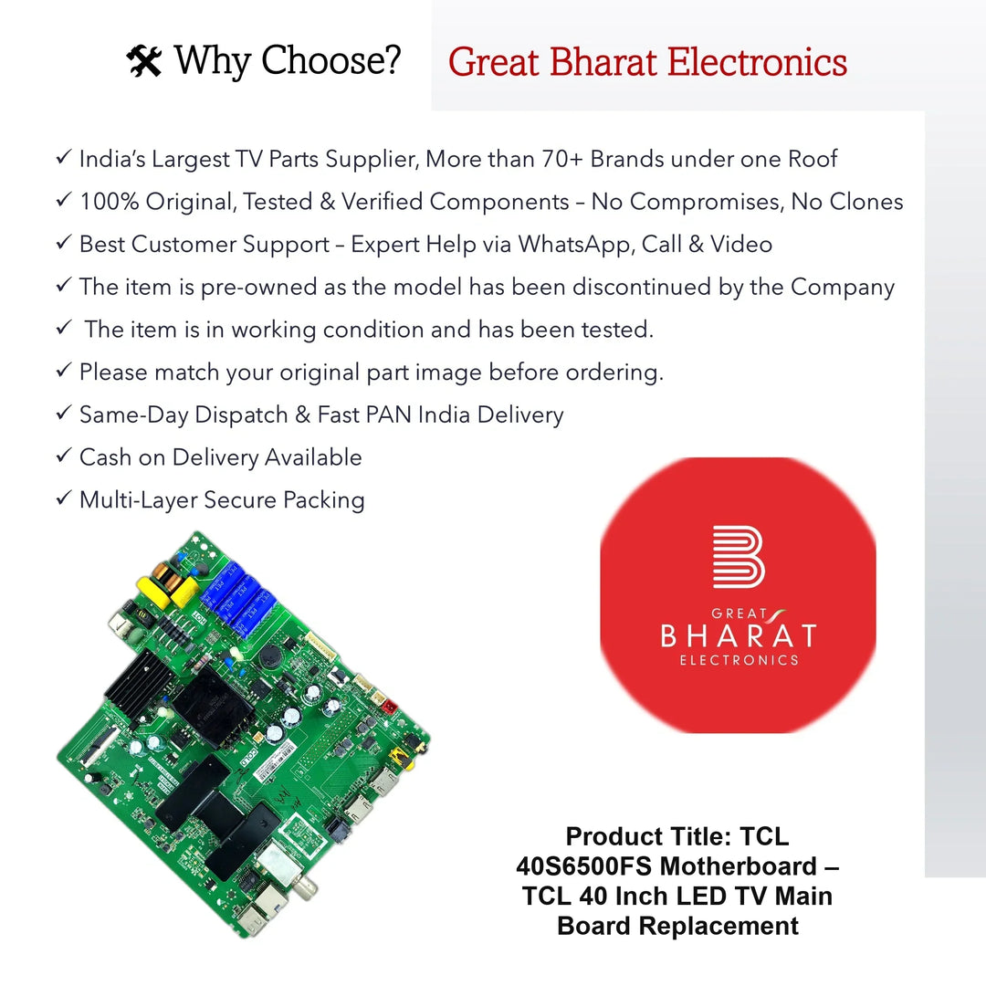 TCL 40S6500FS Motherboard – TCL 40 Inch LED TV Main Board Replacement - Great Bharat Electronics