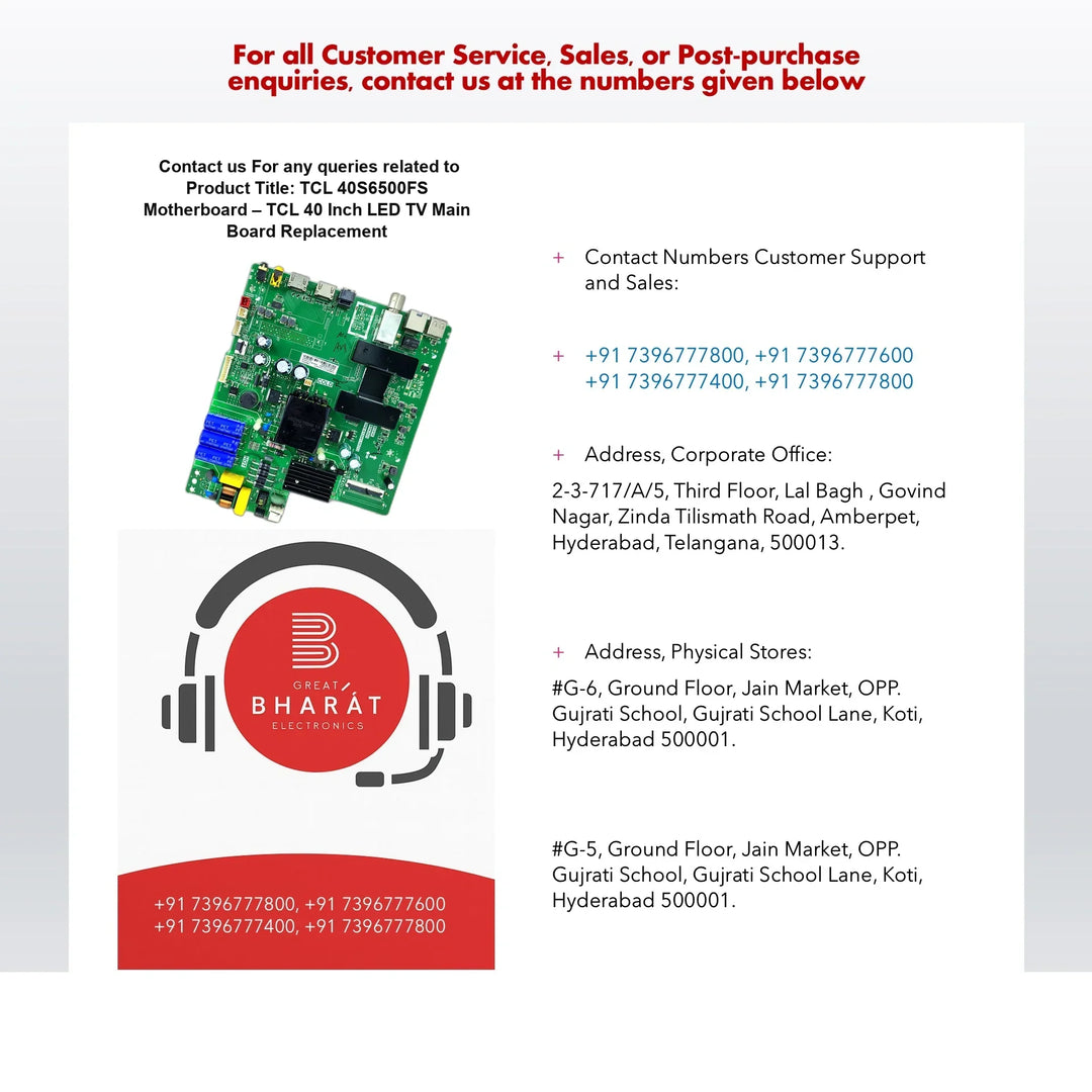 TCL 40S6500FS Motherboard – TCL 40 Inch LED TV Main Board Replacement - Great Bharat Electronics