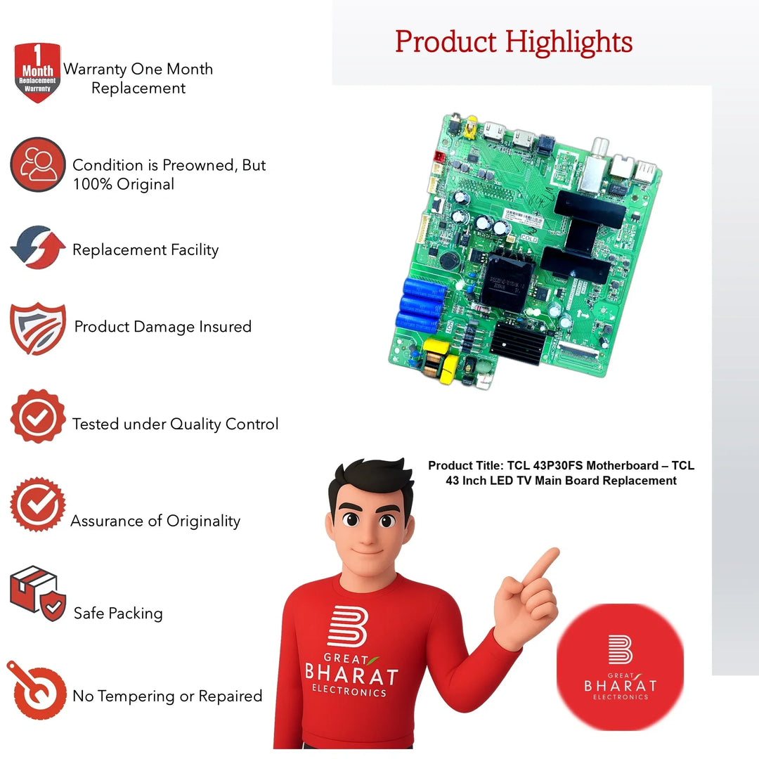 TCL 43P30FS Motherboard – TCL 43 Inch LED TV Main Board Replacement - Great Bharat Electronics