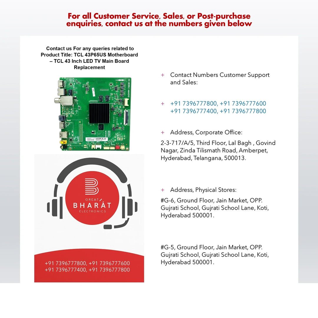 TCL 43P65US Motherboard – TCL 43 Inch LED TV Main Board Replacement - Great Bharat Electronics