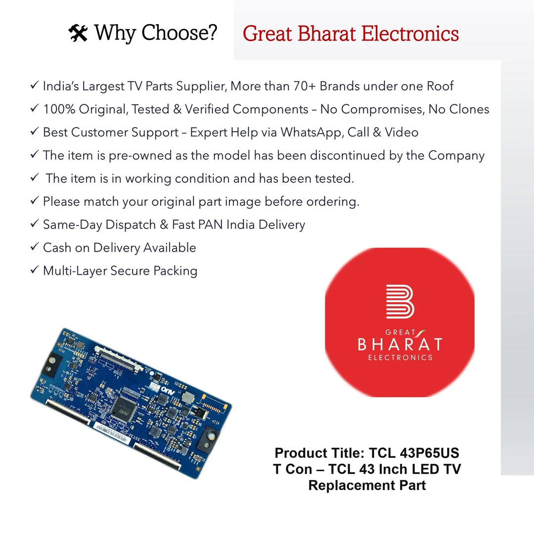 TCL 43P65US T-Con Board – TCL 43 Inch LED TV Replacement Part - Great Bharat Electronics