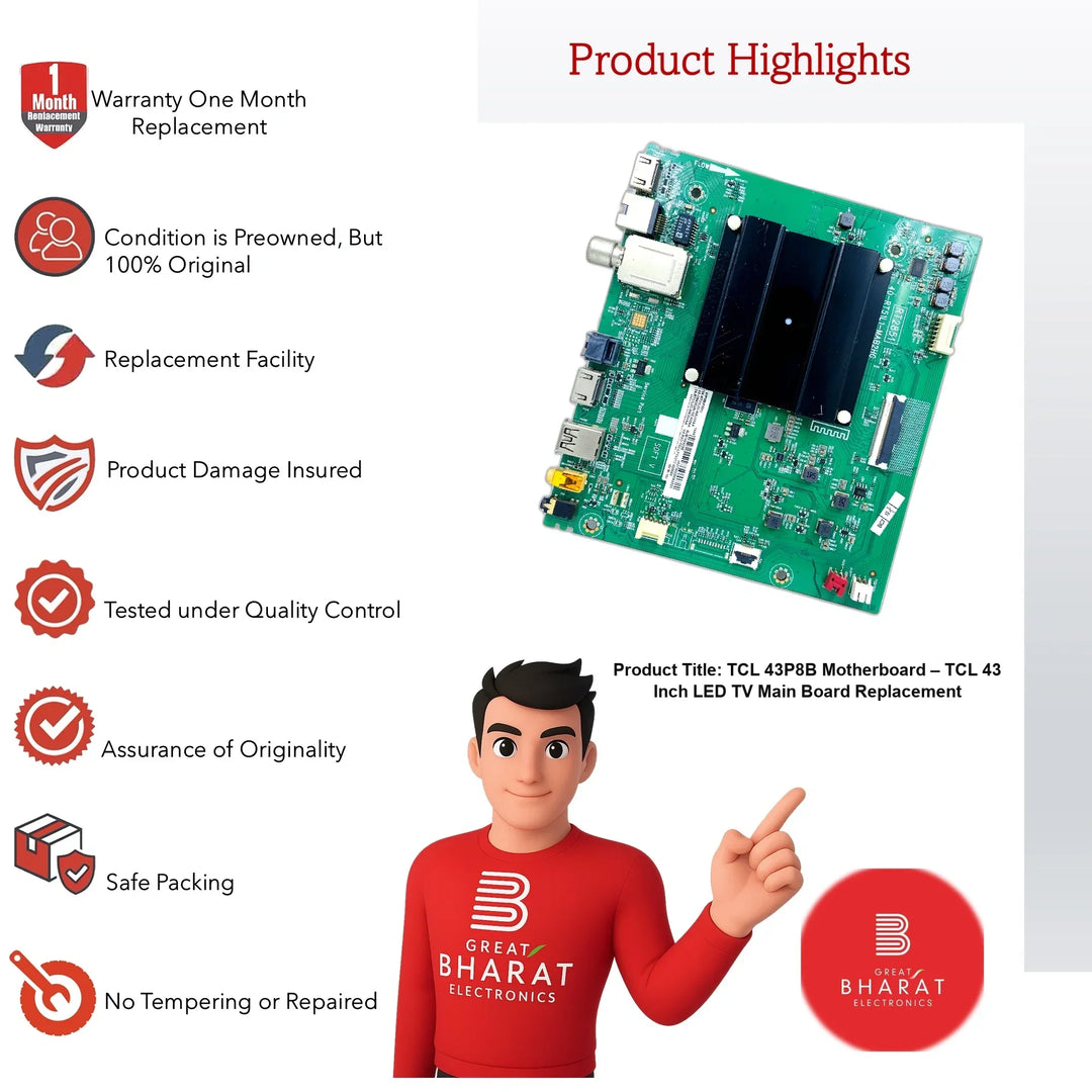 TCL 43P8B Motherboard – TCL 43 Inch LED TV Main Board Replacement - Great Bharat Electronics